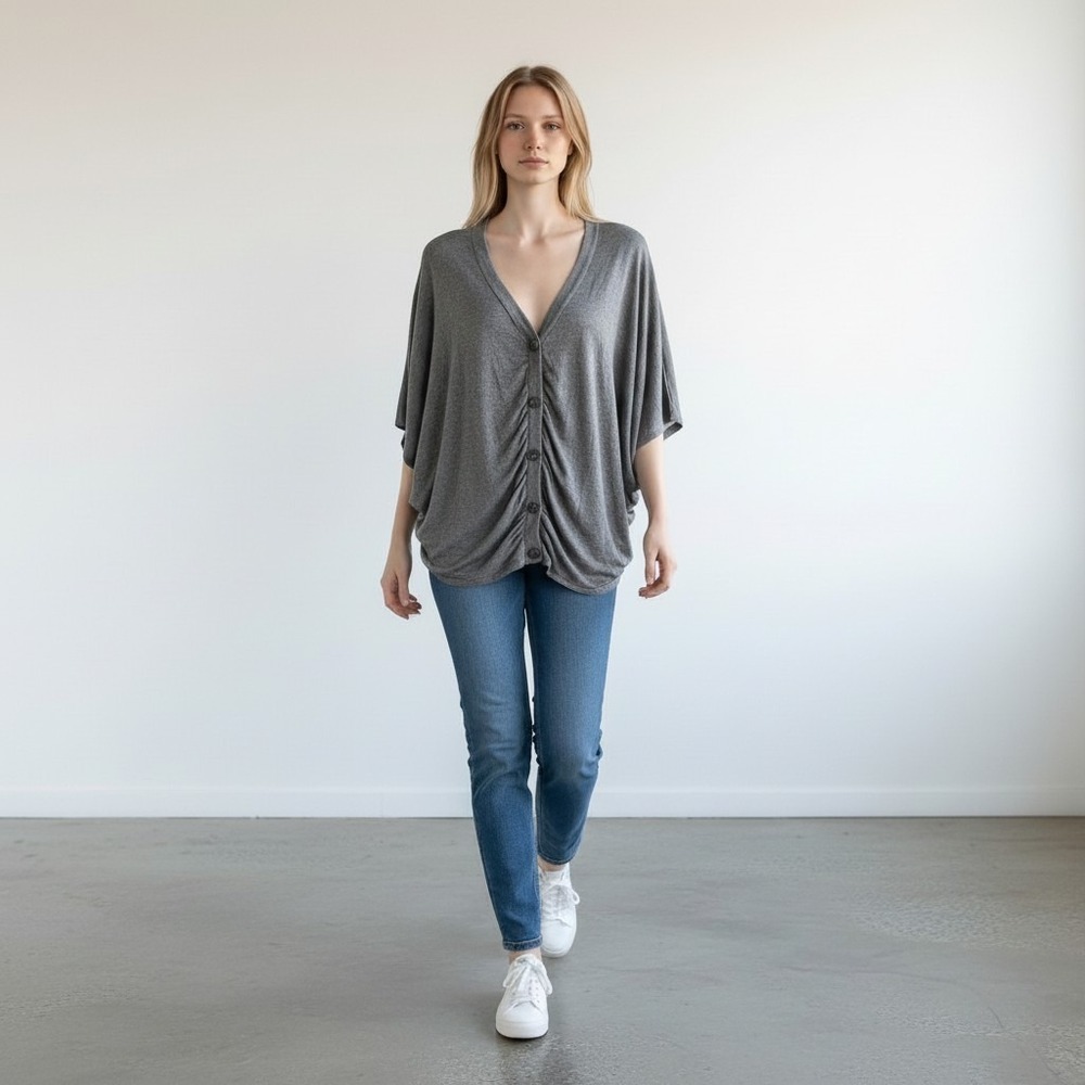 Express Women's S Gray Cashmere Blend Short Batwing‎ Sleeve Button Front Sweater